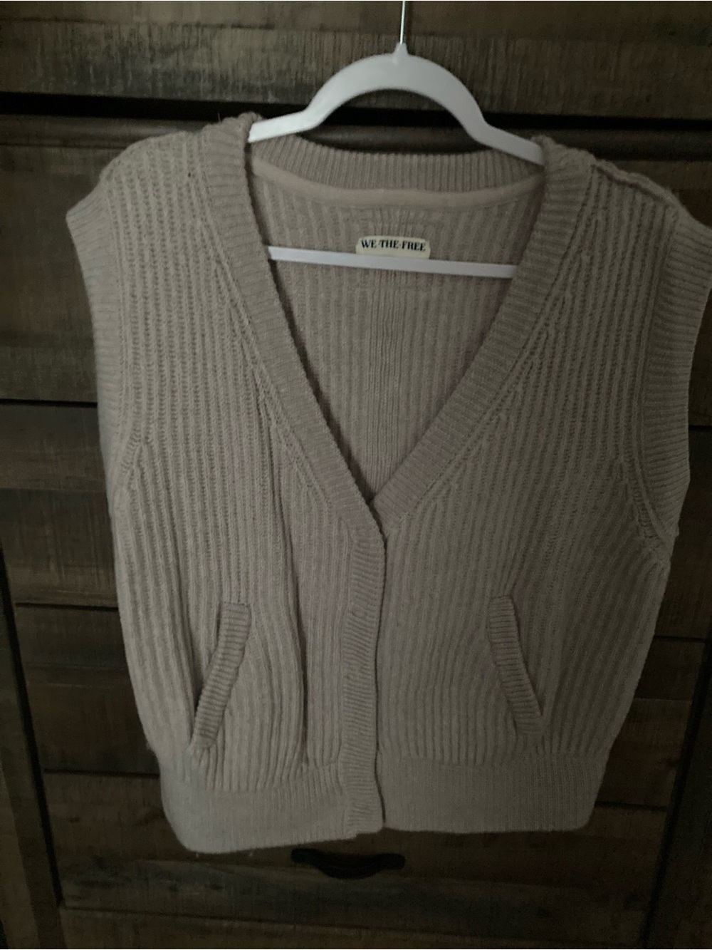 We The Free Taupe V-Neck Ribbed Sleeveless Sweater Vest